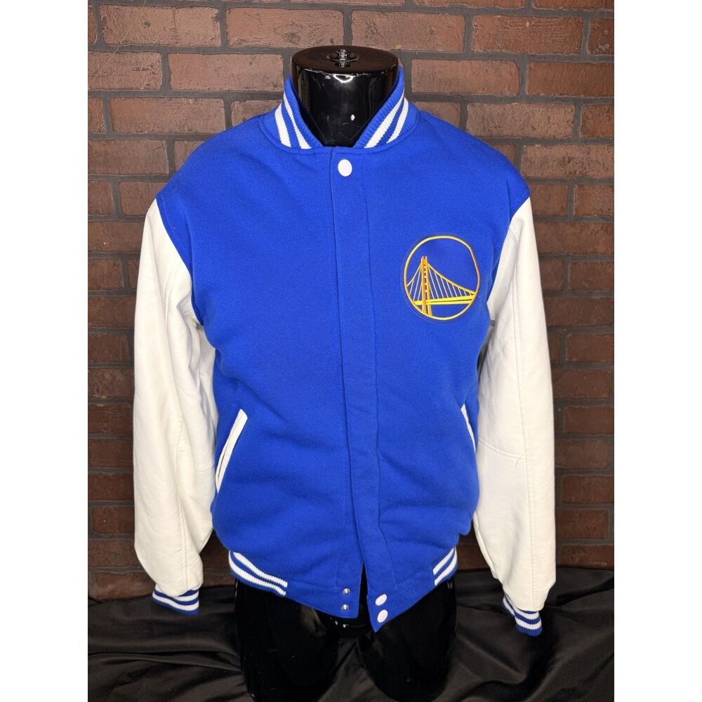 Golden State Warriors Reversible Varsity Jacket NBA Blue White Wool Leather S